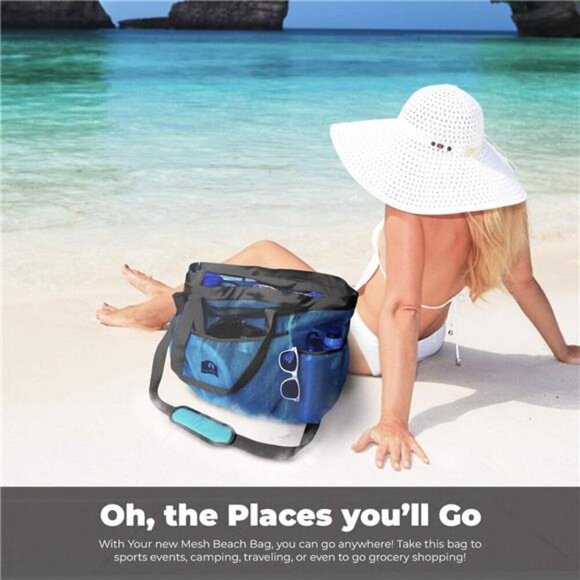 Mesh Beach Bag with Zipper - Extra Large Beach Tote Bag – Pool Bag - Picture 2 of 7